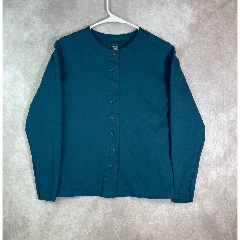 VINTAGE Lands End Cardigan Sweater Womens Small Blue Cotton Casual Made in USA
